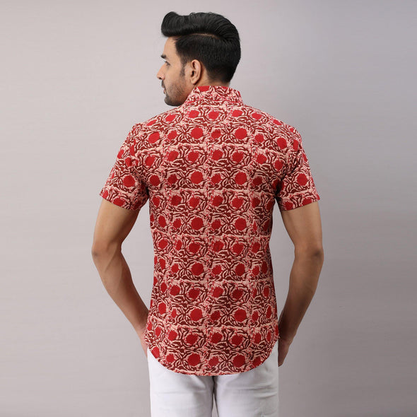 Cotton Floral Casual Red Regular Shirt For Men - Frionkandy