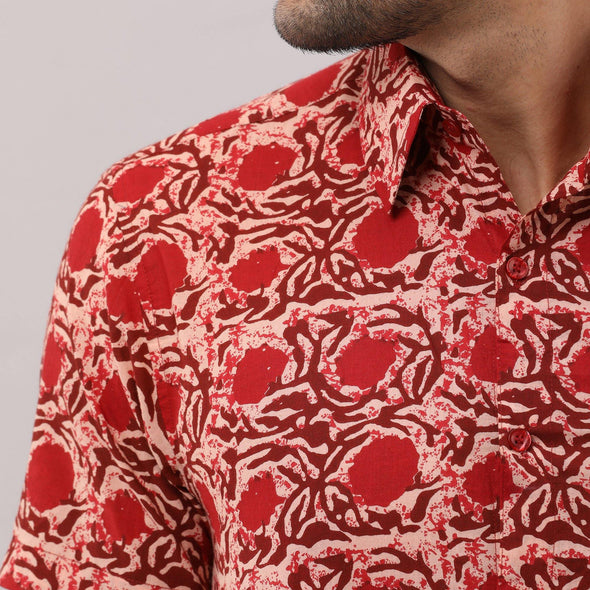 Cotton Floral Casual Red Regular Shirt For Men - Frionkandy