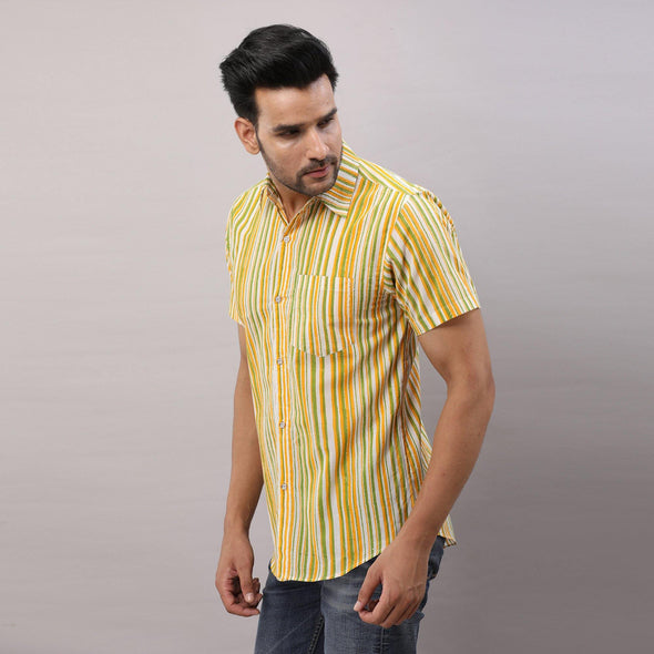 Cotton Striped Casual LightGreen Regular Shirt For Men - Frionkandy
