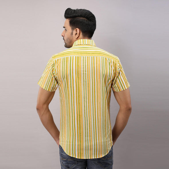Cotton Striped Casual LightGreen Regular Shirt For Men - Frionkandy