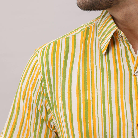 Cotton Striped Casual LightGreen Regular Shirt For Men - Frionkandy