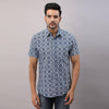 Cotton Printed Casual Blue Regular Shirt For Men - Frionkandy