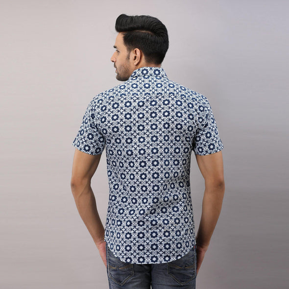 Cotton Printed Casual Blue Regular Shirt For Men - Frionkandy