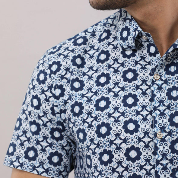Cotton Printed Casual Blue Regular Shirt For Men - Frionkandy