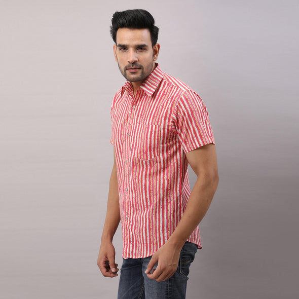 Cotton Striped Casual Pink Regular Shirt For Men - Frionkandy