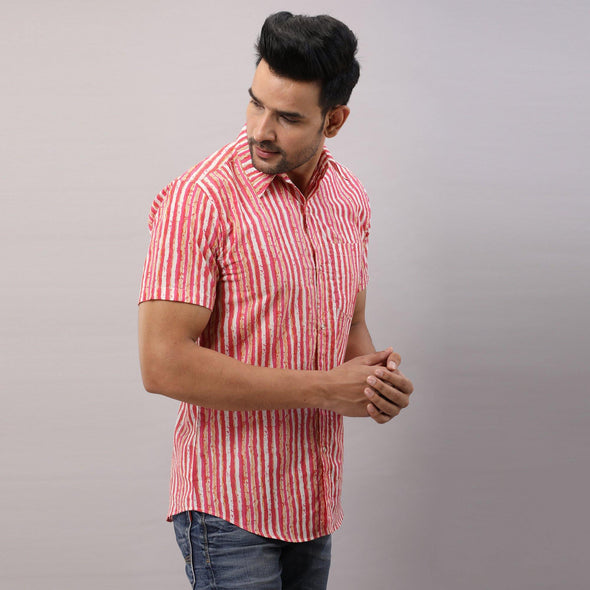 Cotton Striped Casual Pink Regular Shirt For Men - Frionkandy