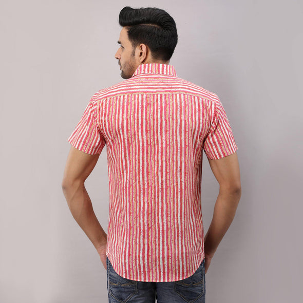 Cotton Striped Casual Pink Regular Shirt For Men - Frionkandy