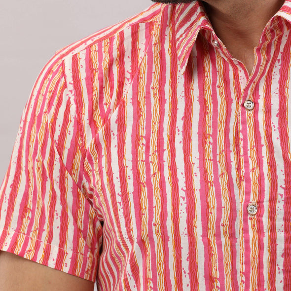 Cotton Striped Casual Pink Regular Shirt For Men - Frionkandy