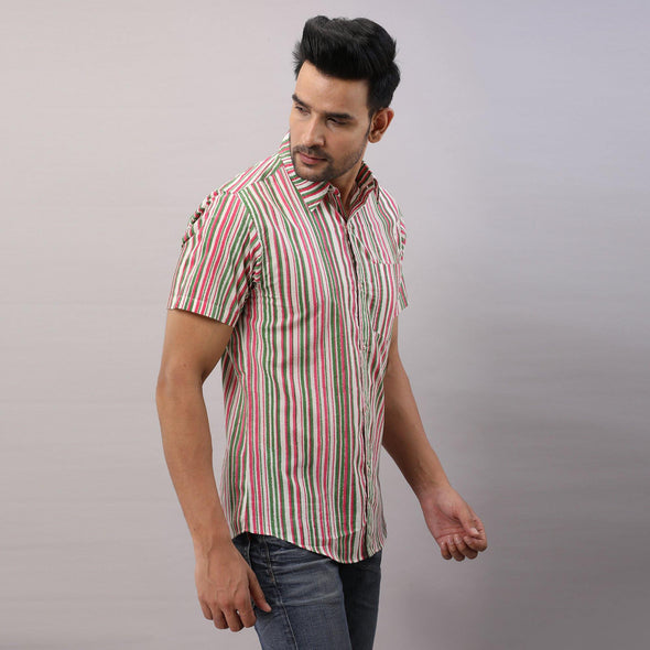Cotton Striped Casual Multicolored Regular Shirt For Men - Frionkandy