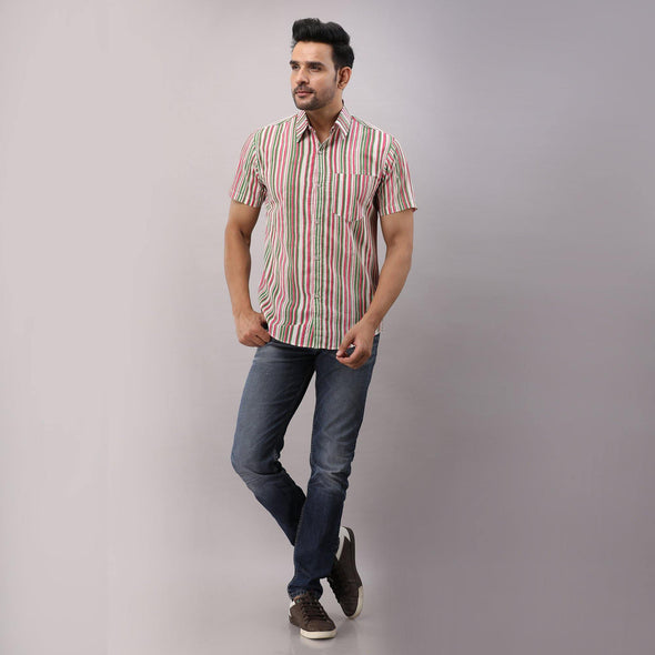 Cotton Striped Casual Multicolored Regular Shirt For Men - Frionkandy