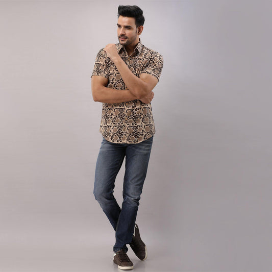 Cotton Floral Casual Brown Regular Shirt For Men - Frionkandy