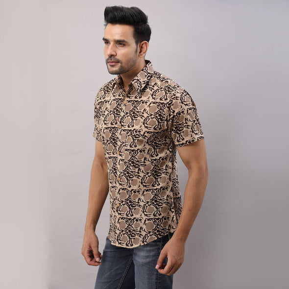 Cotton Floral Casual Brown Regular Shirt For Men - Frionkandy