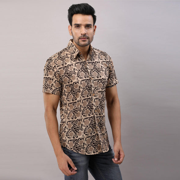 Cotton Floral Casual Brown Regular Shirt For Men - Frionkandy