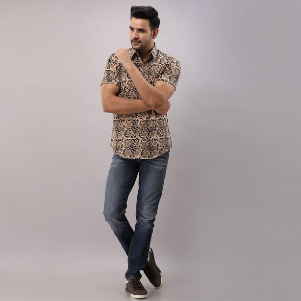 Cotton Floral Casual Brown Regular Shirt For Men - Frionkandy