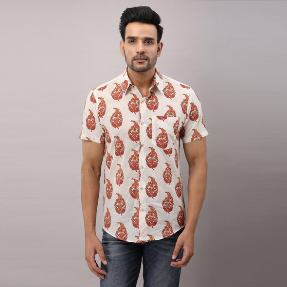 Cotton Ethnic motifs Casual White Regular Shirt For Men - Frionkandy