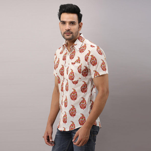 Cotton Ethnic motifs Casual White Regular Shirt For Men - Frionkandy