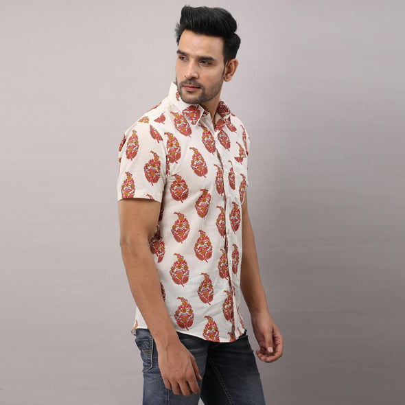 Cotton Ethnic motifs Casual White Regular Shirt For Men - Frionkandy