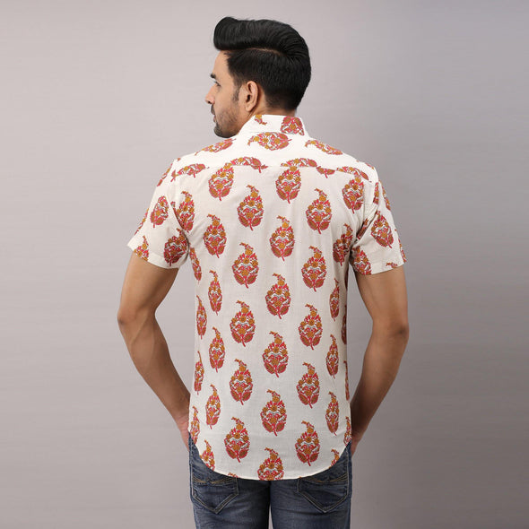 Cotton Ethnic motifs Casual White Regular Shirt For Men - Frionkandy