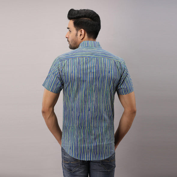 Cotton Striped Casual Blue Regular Shirt For Men - Frionkandy