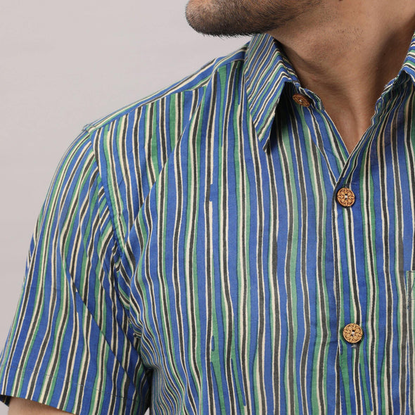 Cotton Striped Casual Blue Regular Shirt For Men - Frionkandy
