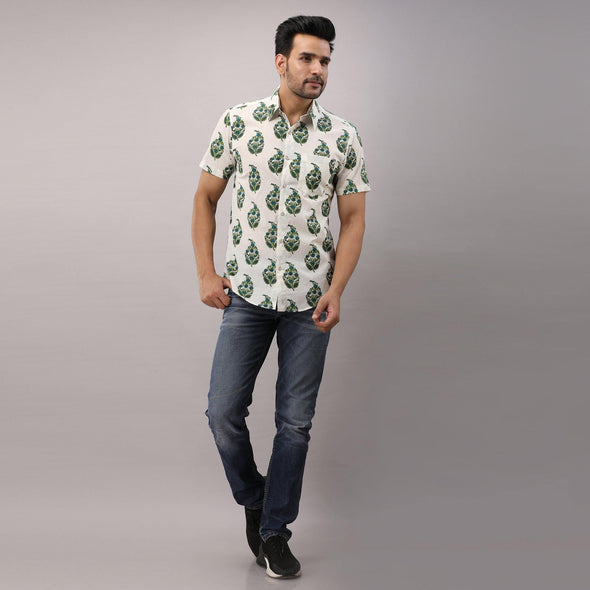 Cotton Striped Casual Green Regular Shirt For Men - Frionkandy
