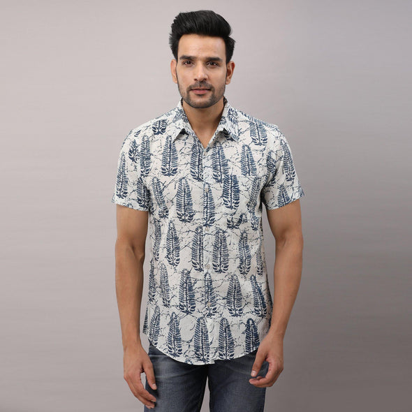 Cotton Printed Casual DarkBlue Regular Shirt For Men - Frionkandy
