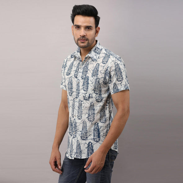 Cotton Printed Casual DarkBlue Regular Shirt For Men - Frionkandy