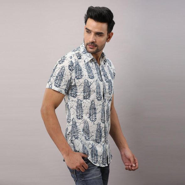 Cotton Printed Casual DarkBlue Regular Shirt For Men - Frionkandy
