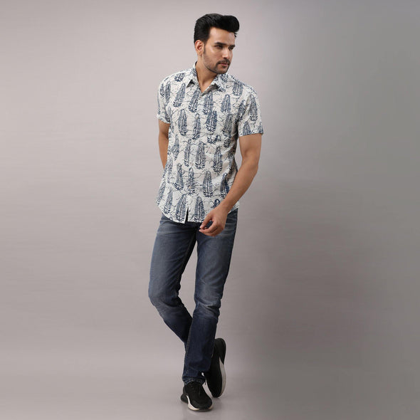 Cotton Printed Casual DarkBlue Regular Shirt For Men - Frionkandy