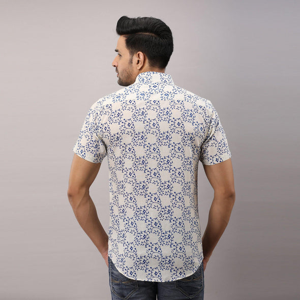 Cotton Printed Casual Blue Regular Shirt For Men - Frionkandy