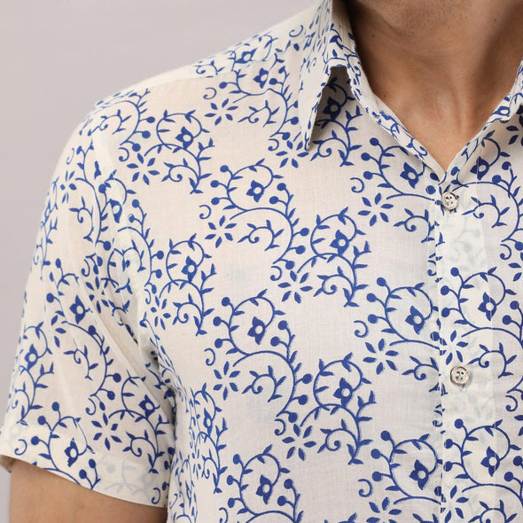Cotton Printed Casual Blue Regular Shirt For Men - Frionkandy