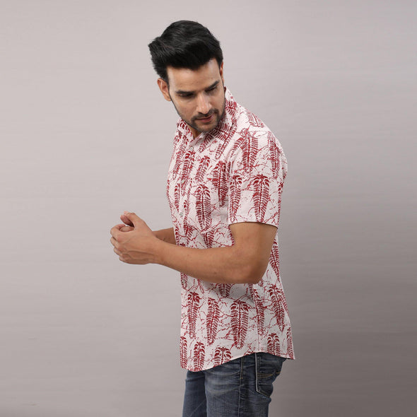 Cotton Ethnic motifs Casual Red Regular Shirt For Men - Frionkandy