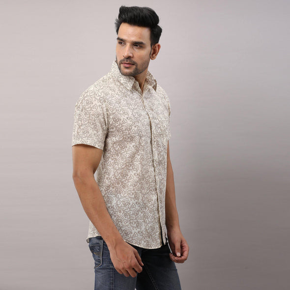 Cotton Printed Casual Beige Regular Shirt For Men - Frionkandy