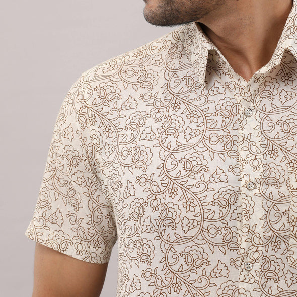 Cotton Printed Casual Beige Regular Shirt For Men - Frionkandy