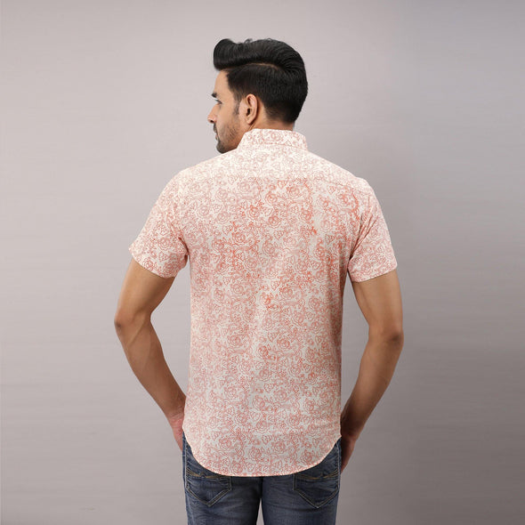 Cotton Printed Casual Orange Regular Shirt For Men - Frionkandy