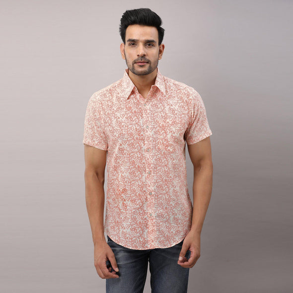 Cotton Printed Casual Orange Regular Shirt For Men - Frionkandy