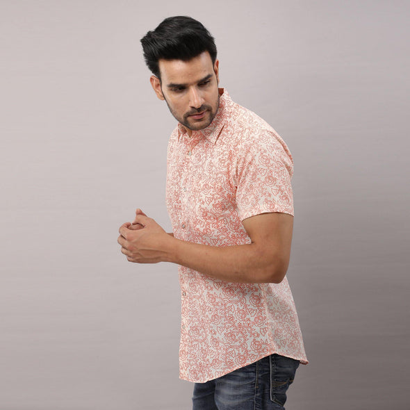 Cotton Printed Casual Orange Regular Shirt For Men - Frionkandy
