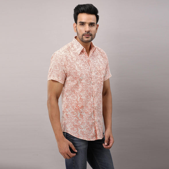 Cotton Printed Casual Orange Regular Shirt For Men - Frionkandy