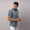 Cotton Floral Casual Blue Regular Shirt For Men - Frionkandy