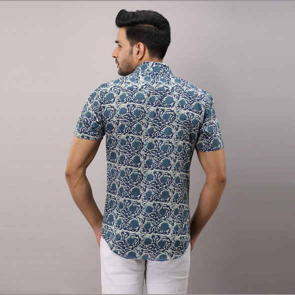 Cotton Floral Casual Blue Regular Shirt For Men - Frionkandy
