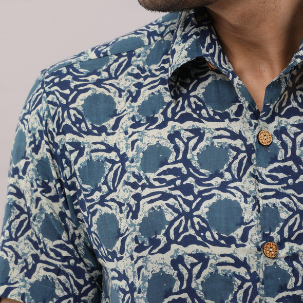 Cotton Floral Casual Blue Regular Shirt For Men - Frionkandy