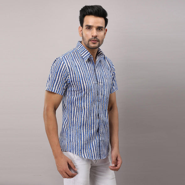 Cotton Striped Casual Light Blue Regular Shirt For Men - Frionkandy