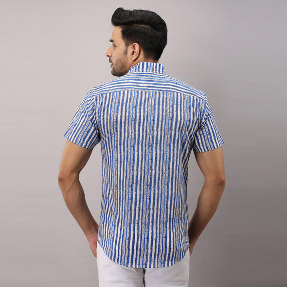 Cotton Striped Casual Light Blue Regular Shirt For Men - Frionkandy