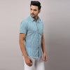 Cotton Printed Casual Light Blue Regular Shirt For Men - Frionkandy