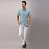 Cotton Printed Casual Light Blue Regular Shirt For Men - Frionkandy