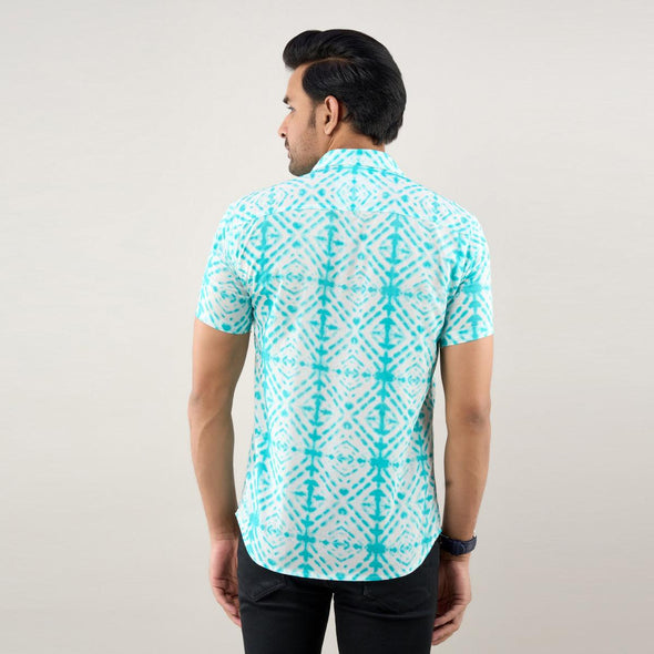 Men Aqua Blue Regular Fit Cotton Tie & Dye Casual Shirt