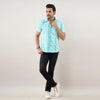 Men Aqua Blue Regular Fit Cotton Tie & Dye Casual Shirt