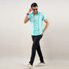 Men Aqua Blue Regular Fit Cotton Tie & Dye Casual Shirt