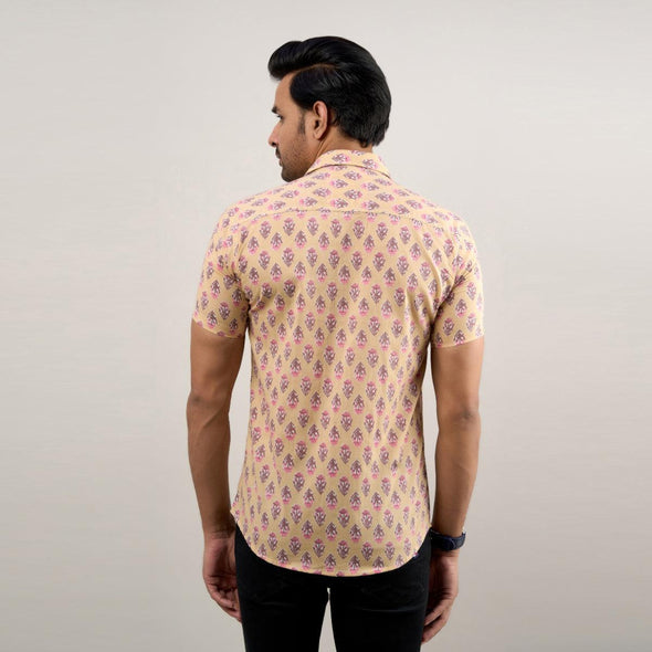 Men Brownish Peach Regular Fit Cotton Floral Casual Shirt