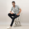 Men Greyish Blue Regular Fit Cotton Printed Casual Shirt